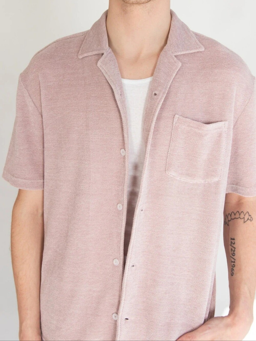 Massive Luxury Chenille Shirt Sleeve Button Up Shirt Mauve Mens Small